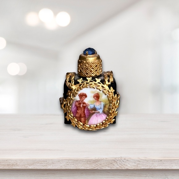 Made in France Accessories - Antique French Porcelain & Blue Glass Mini Perfume Scent Bottle